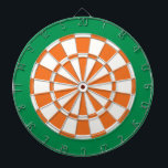 Dart Board: White, Orange, And Green Dart Board<br><div class="desc">White,  Orange,  And Green Colored Dart Board Game Including 6 Brass Darts</div>