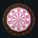 Dart Board: White, Pink, And Brown Dartboard With Darts<br><div class="desc">White,  Pink,  And Brown Colored Dart Board Game Including 6 Brass Darts</div>