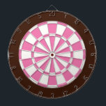Dart Board: White, Pink, And Brown Dartboard With Darts<br><div class="desc">White,  Pink,  And Brown Colored Dart Board Game Including 6 Brass Darts</div>
