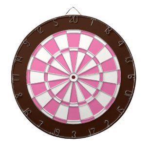 Dart Board: White, Pink, And Brown Dartboard With Darts