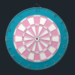 Dart Board: White, Pink, And Teal Dart Board<br><div class="desc">White,  Pink,  And Teal Colored Dart Board Game Including 6 Brass Darts</div>