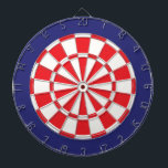 Dart Board: White, Red, And Navy Blue Dartboard With Darts<br><div class="desc">White,  Red,  And Navy Blue Colored Dart Board Game Including 6 Brass Darts</div>