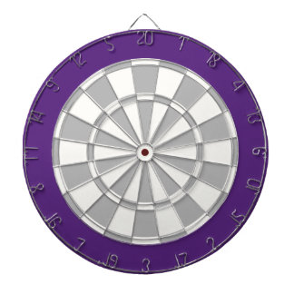 Dart Board: White, Silver Gray, And Purple Dartboard With Darts
