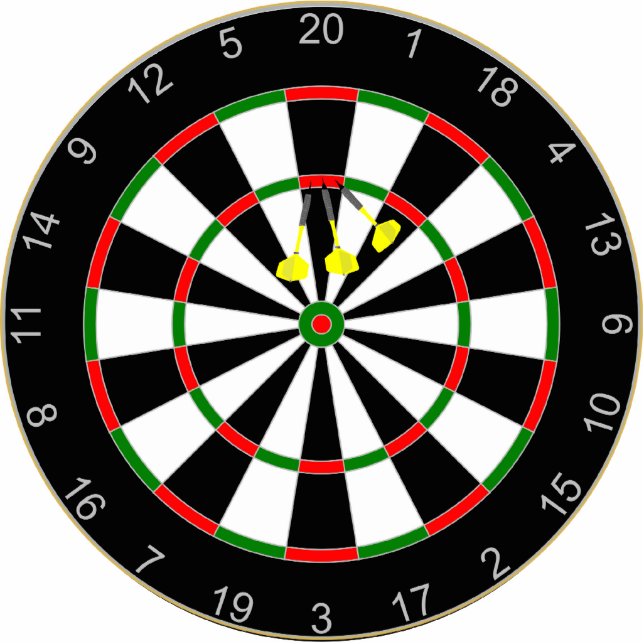 Dart Board with 3X triple 20 dart group. Cutout (Front)