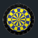 Dart Board: Yellow, Blue, And Black Board<br><div class="desc">Yellow,  Blue,  And Black Colored Dart Board Game Including 6 Brass Darts</div>