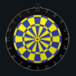 Dart Board: Yellow, Blue, And Black Dart Board<br><div class="desc">Yellow,  Blue,  And Black Colored Dart Board Game Including 6 Brass Darts</div>