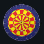 Dart Board: Yellow, Red, And Navy Blue Dart Board<br><div class="desc">Yellow,  Red,  And Navy Blue Colored Dart Board Game Including 6 Brass Darts</div>