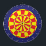 Dart Board: Yellow, Red, And Navy Blue Dart Board<br><div class="desc">Yellow,  Red,  And Navy Blue Colored Dart Board Game Including 6 Brass Darts</div>