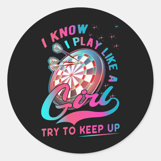 Dart Girl Throwing Dartboard 180 Darts Classic Round Sticker Zazzle 4303