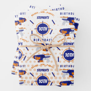 Dart Gun Battle War Boys Birthday Boy Name Age Wrapping Paper Sheets