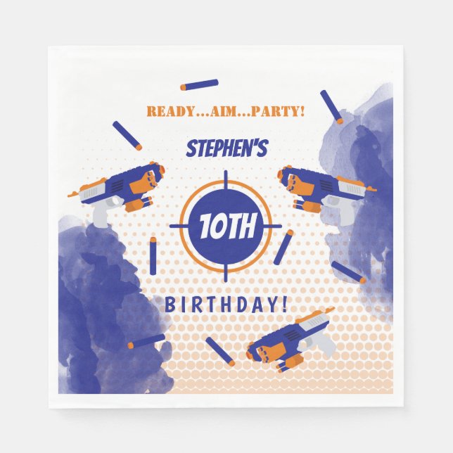Dart Gun Battle War Boys Birthday Party Napkins (Front)