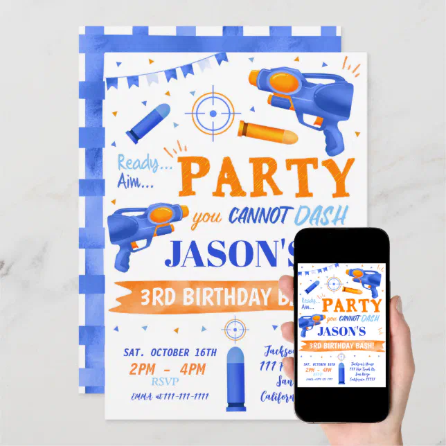 Dart Gun Birthday Invitations | Zazzle