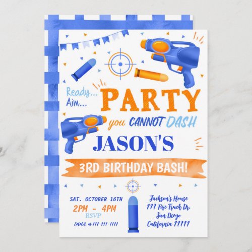 Dart Gun Birthday Invitations