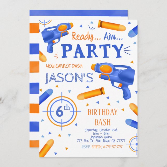 Dart Gun Birthday Invitations (Front/Back)