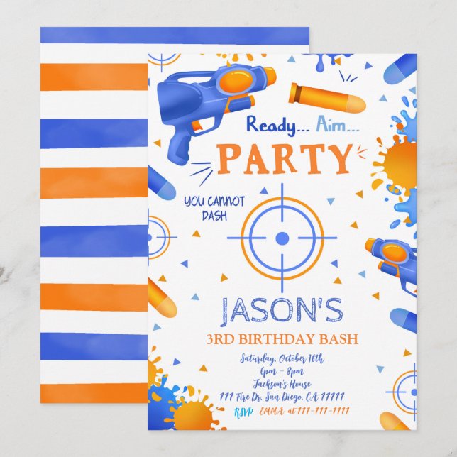 Dart Gun Birthday Invitations (Front/Back)