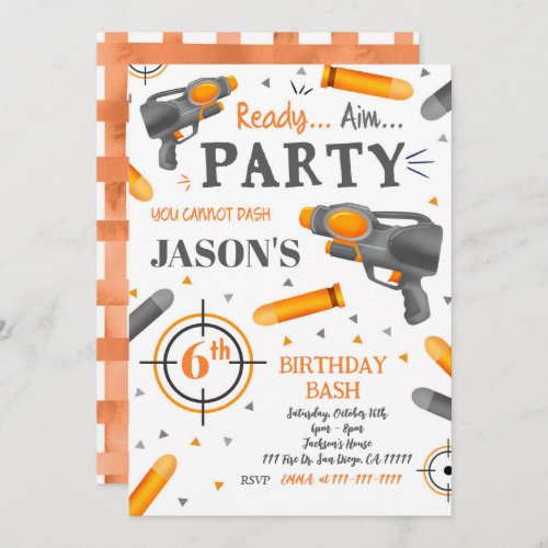 Dart Gun Birthday Invitations