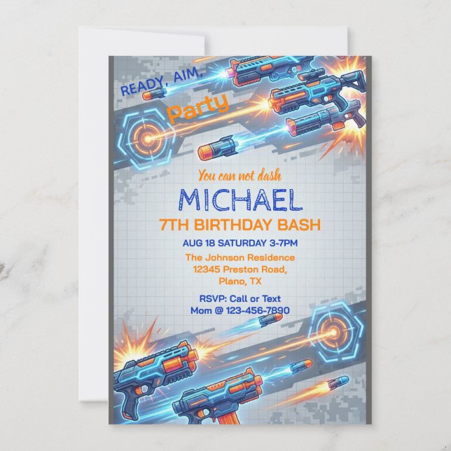 Dart Gun Birthday Party Invitation (Back)