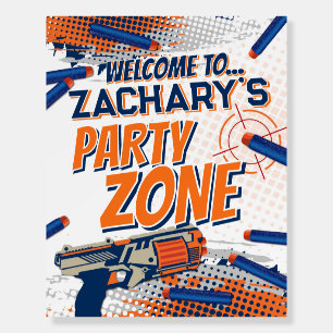 Dart gun birthday party poster kids welcome sign