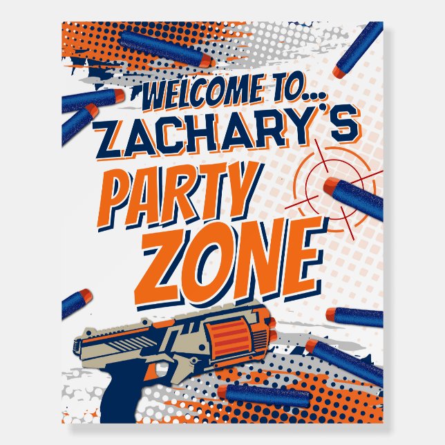 Dart gun birthday party poster kids welcome sign (Back)