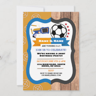 Dart Gun & Football Joint Boy Birthday Soccer Invitation