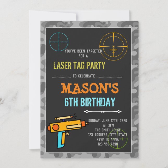 Dart gun laser tag birthday invitation (Front)