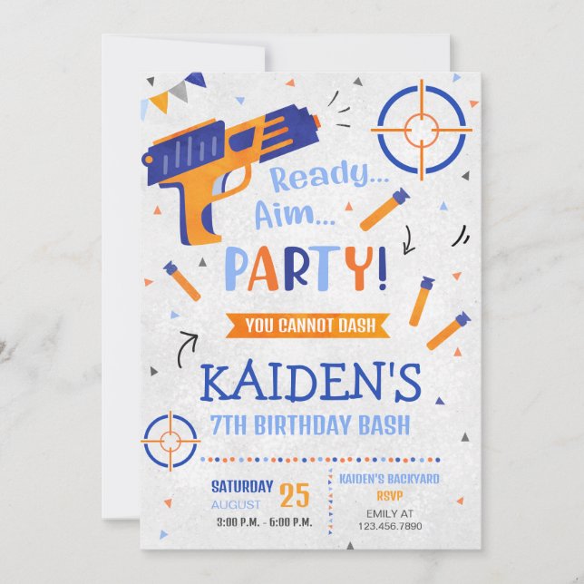 Dart Gun Party Birthday Invitation (Front)