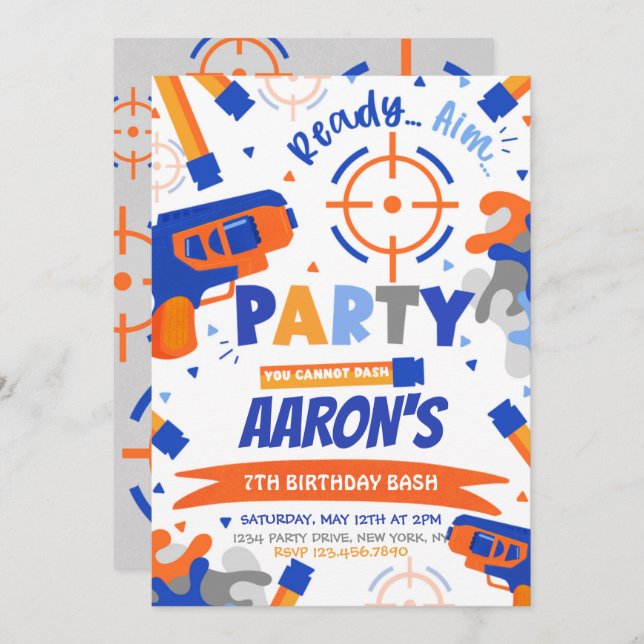 Dart Party Birthday Invitation (Front/Back)