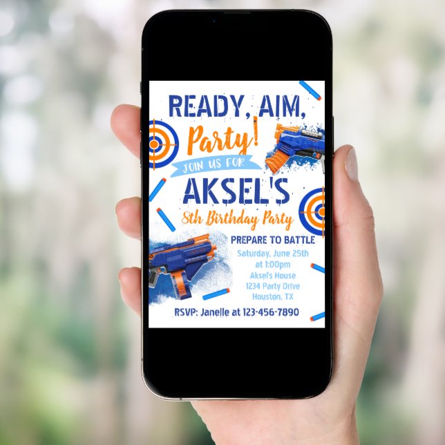 Dart Party Birthday Invitation | Dart Gun (Front Digital)