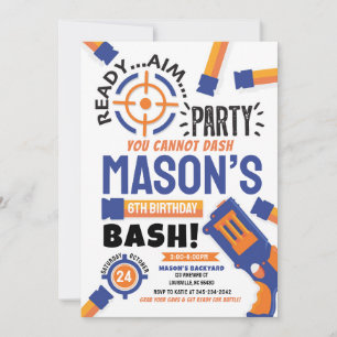 Dart Party Birthday Invitation Dart Gun Invite