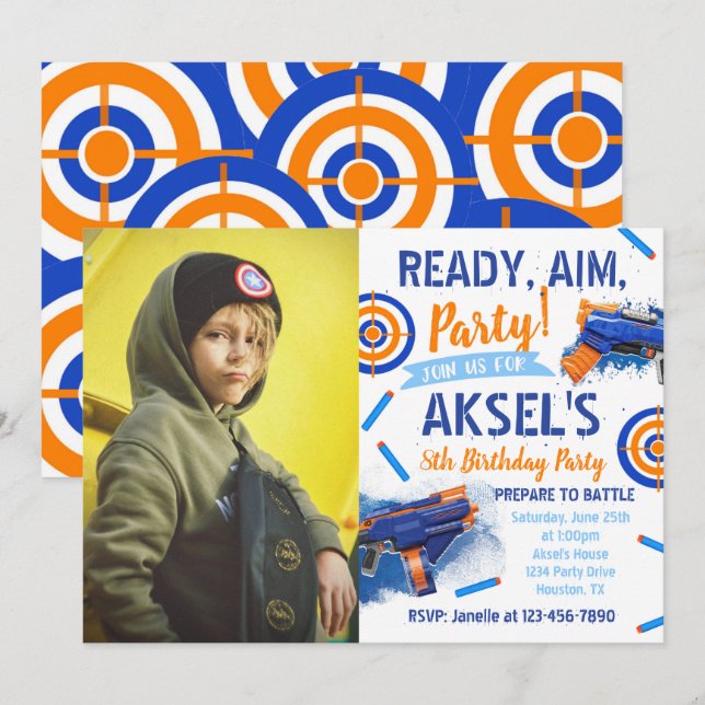 Dart Party Birthday Invitation | Photo Dart Invite (Front/Back)