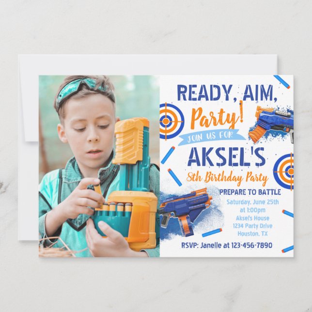 Dart Party Birthday Invitation | Photo Dart Invite (Front)