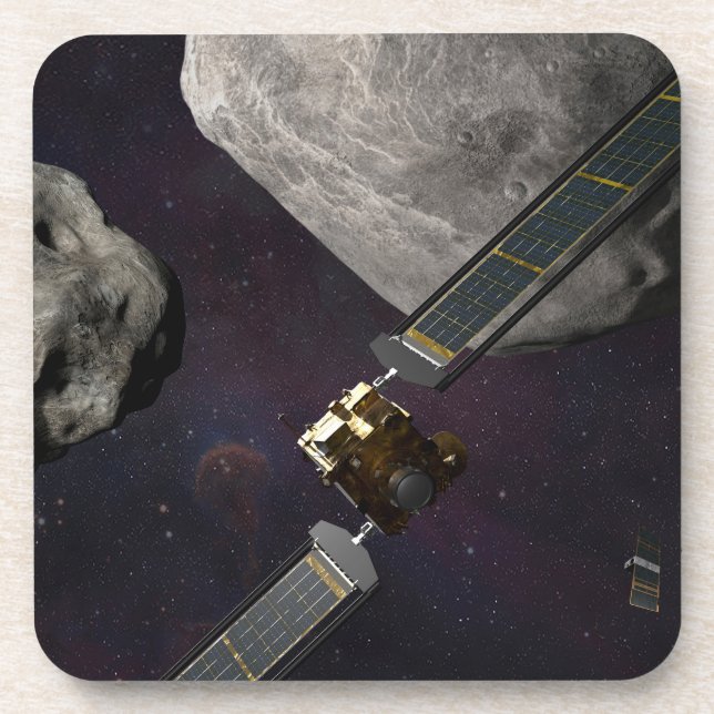 Dart Spacecraft And The Liciacube Prior To Impact Beverage Coaster (Front)