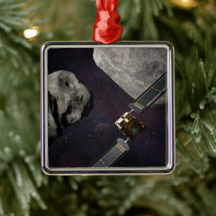 Dart Spacecraft And The Liciacube Prior To Impact Metal Ornament
