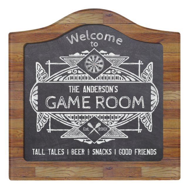 Dart Themed Welcome to the Game Room  Door Sign (Large Crest Front)