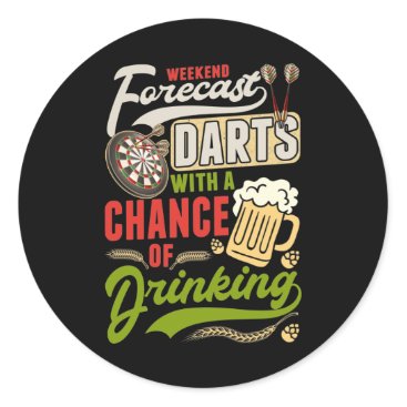Dart Throwing Dartboard 180 Darts and Beer Classic Round Sticker