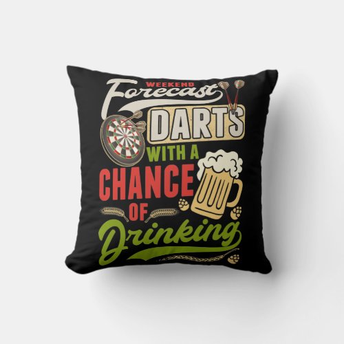 Dart Throwing Dartboard 180 Darts and Beer Throw Pillow