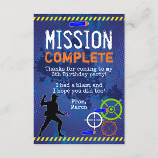 Dart Wars Birthday Party Thank you Card