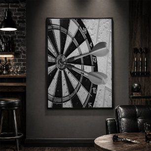 Dartboard Close Up with Darts Hitting Bullseye Poster