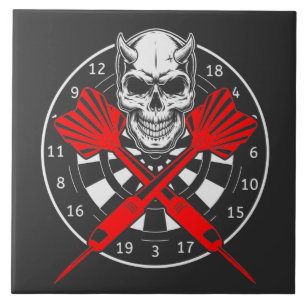 Dartboard Darts Skull  Ceramic Tile