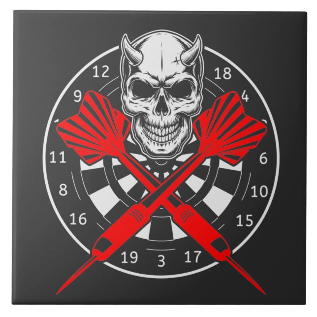 Dartboard Darts Skull  Ceramic Tile (Front)