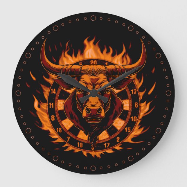 Dartboard Fire Bull Bull Special Design Large Clock (Front)