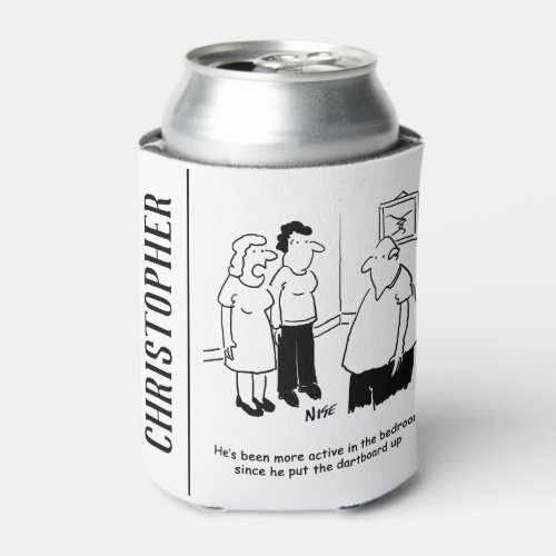 Dartboard in the Bedroom Funny Cartoon Can Cooler