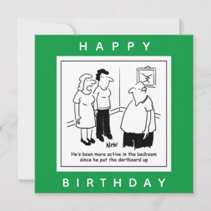 Dartboard in the Bedroom. Funny Cartoon Card