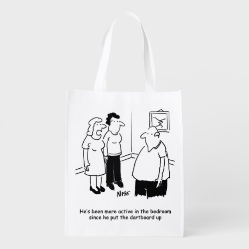 Dartboard in the Bedroom Funny Cartoon Grocery Bag