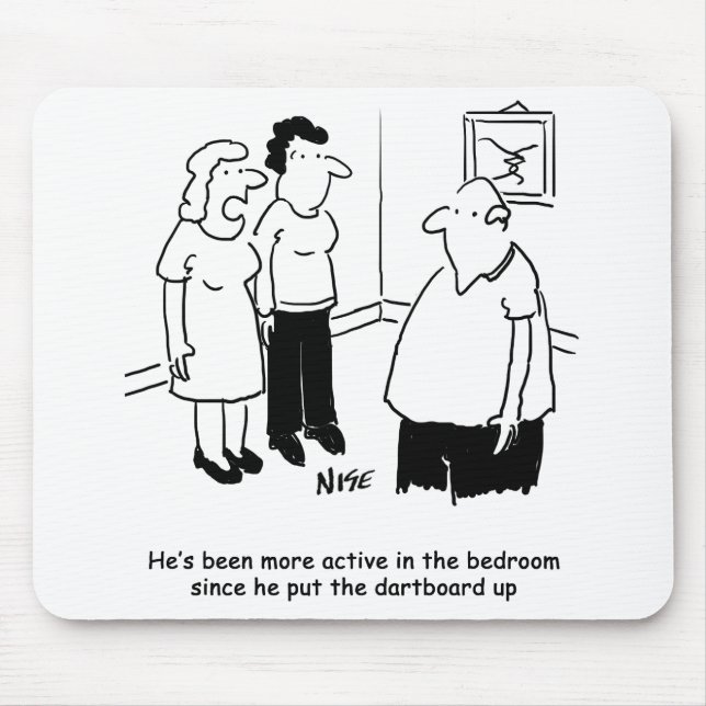 Dartboard in the Bedroom. Funny Cartoon Mouse Pad (Front)