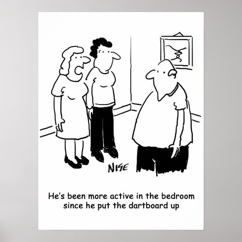 Dartboard in the Bedroom Funny Cartoon Poster