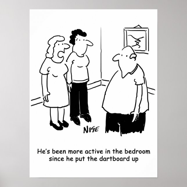 Dartboard in the Bedroom. Funny Cartoon Poster (Front)