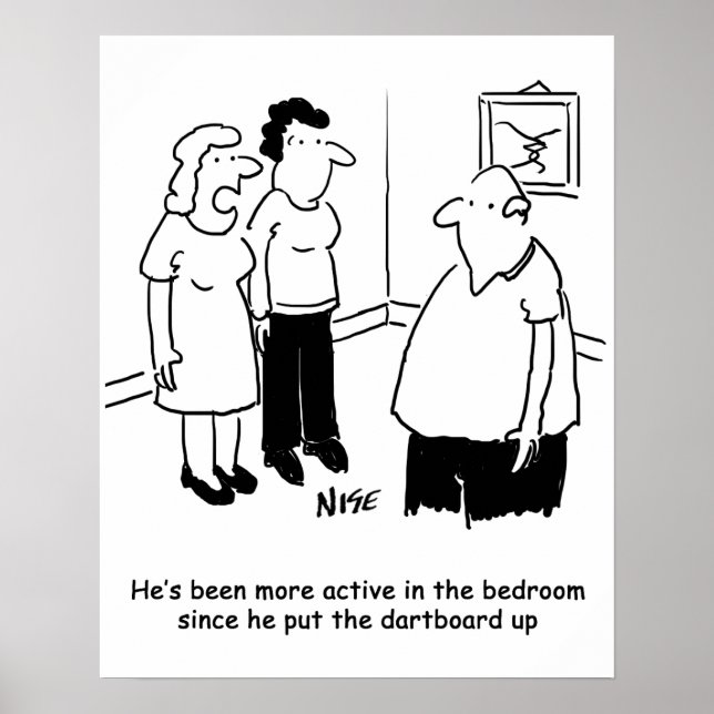 Dartboard in the Bedroom. Funny Cartoon Poster (Front)