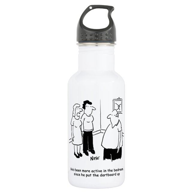 Dartboard in the Bedroom. Funny Cartoon Stainless Steel Water Bottle (Front)
