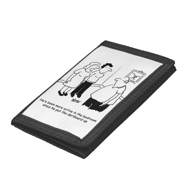 Dartboard in the Bedroom. Funny Cartoon Trifold Wallet (Bottom)